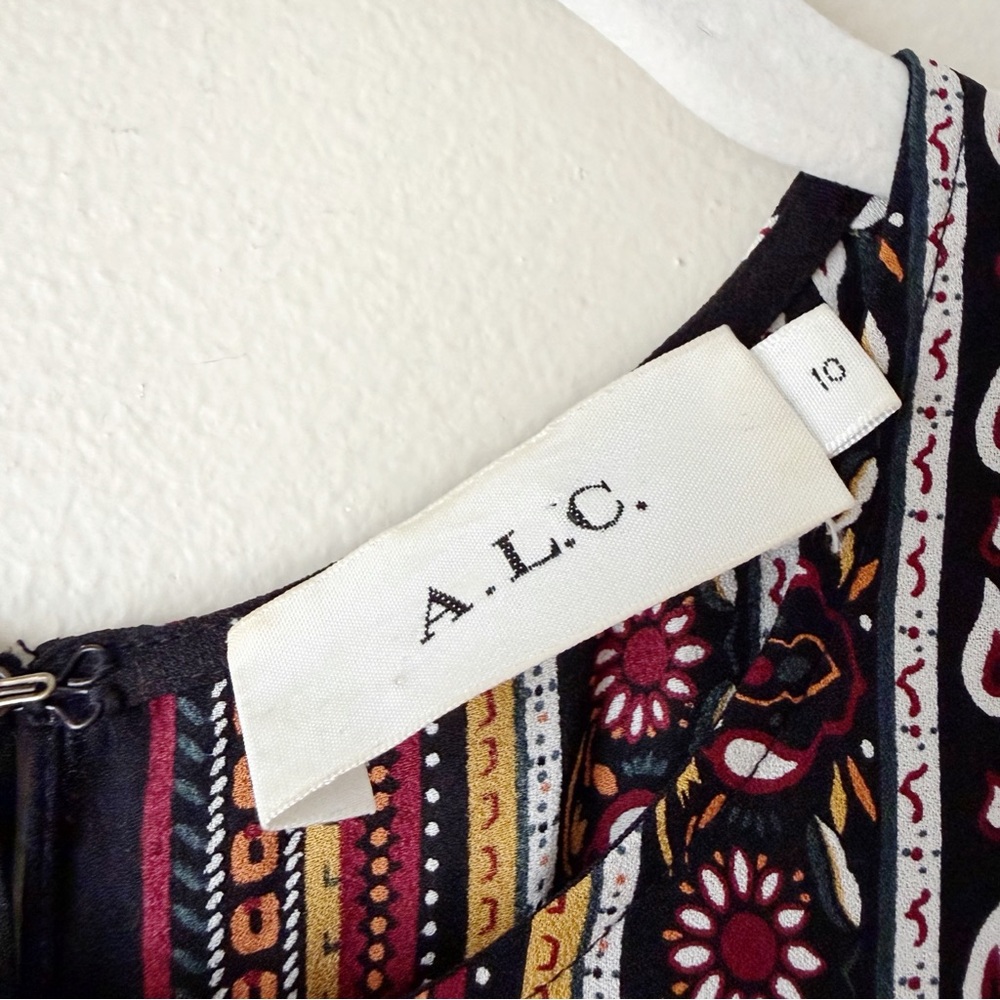 A.L.C. | 100% Silk Hartmann Printed Sleeveless Dress Scarf Print Ruffled Size 10 - Picture 10 of 11